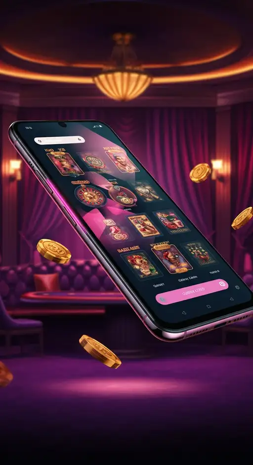 Een overzicht van de moderne en mobielvriendelijke interface van Lets Jackpot Casino, met diverse slots en het hoofdmenu duidelijk zichtbaar op een smartphone en tablet, wat de snelheid en het gemak van het platform benadrukt.